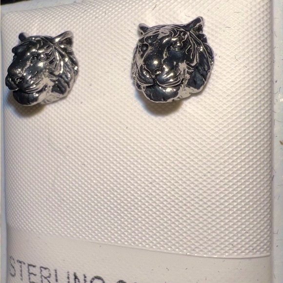 NWT Unisex Allsaints tiger 925 sterling head Silver Stud Post Unisex Earrings - Picture 6 of 8